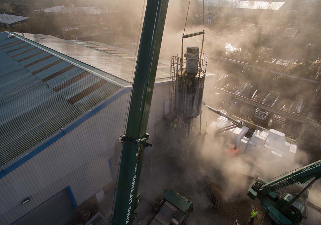 Aerial drone photo of silo demolition