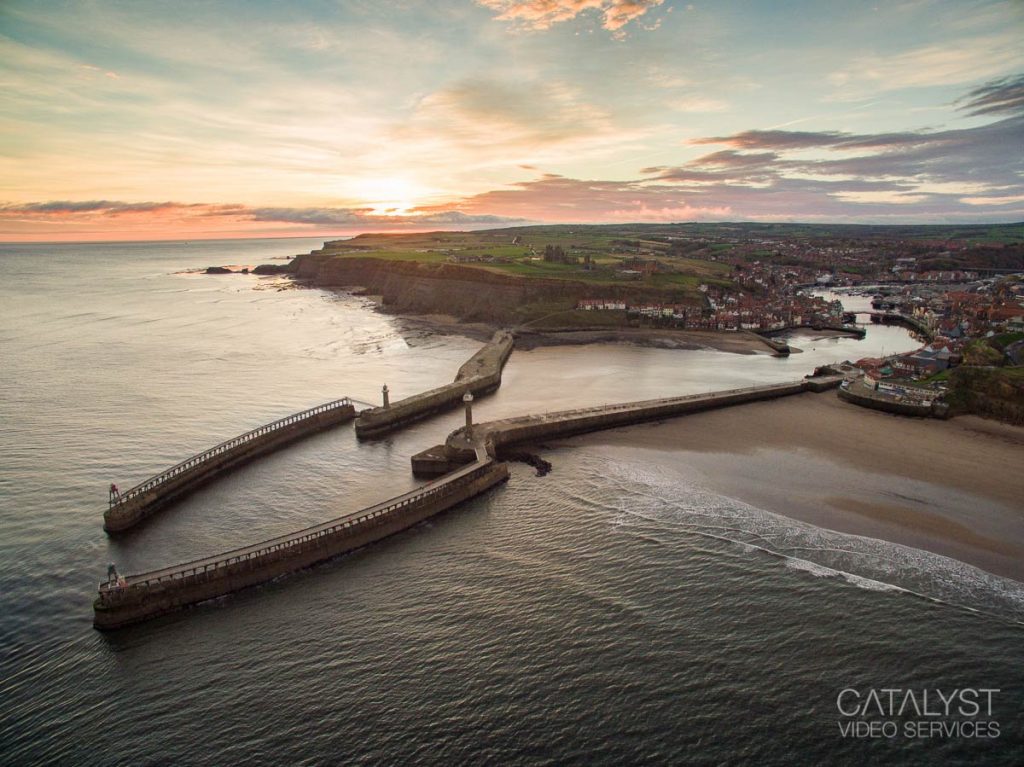 Aerial photography of Whitby harbour